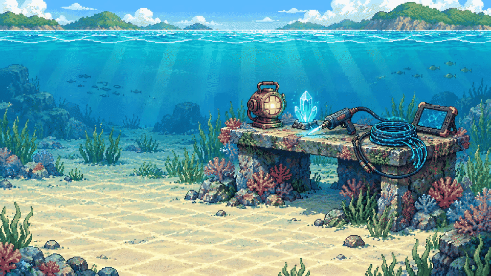 Open lagoon workbench in outdoor water